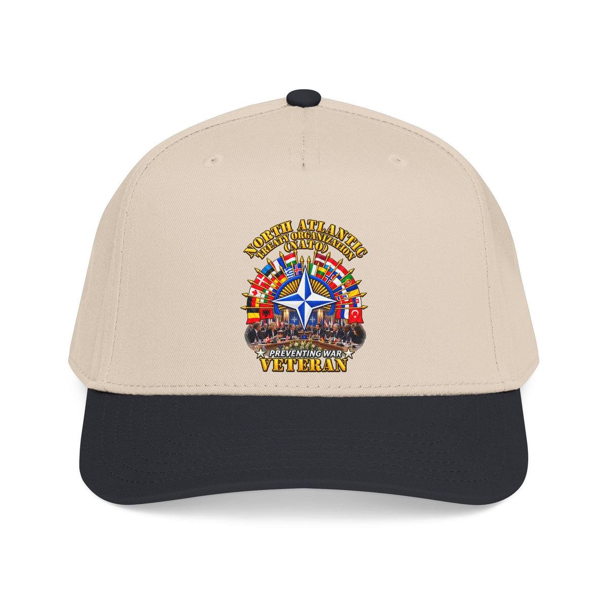 Mid Profile Baseball Cap - NATO - Polished NATO Veteran - with flags - Meeting Scene - 3D - Transparent