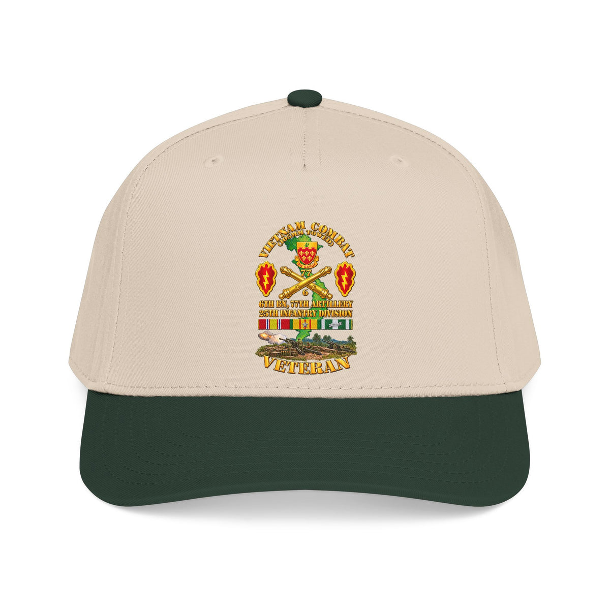 Mid Profile Baseball Cap - Army - Vietnam Combat Veteran w 6th Bn 77th Artillery DUI -25th Infantry Div w Fire Mission Scene - 3D - Transparent