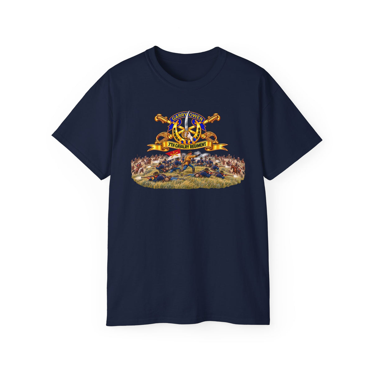 Unisex Ultra Cotton Tee - 7th Cavalry Regiment - DUI, Br, Ribbon w  Battle of Little Big Horn Scene - 3D - Transparent