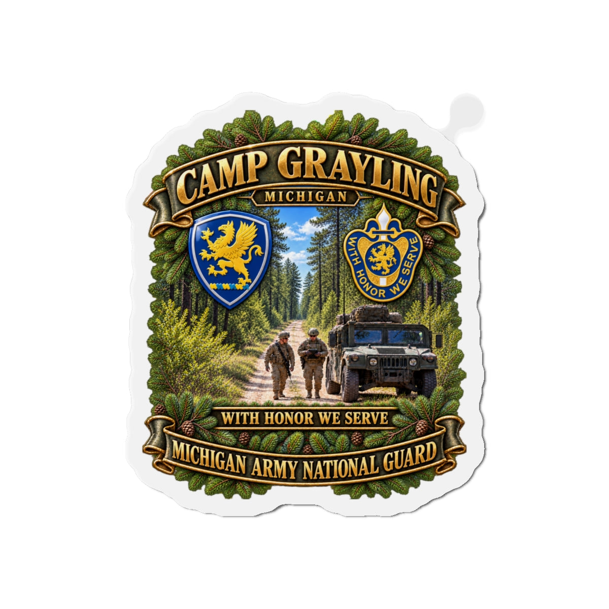 Die-Cut Magnets — Camp Grayling, MI - We Honor, We Serve - MIARNG - SSI- DUI - 3D - Enhanced