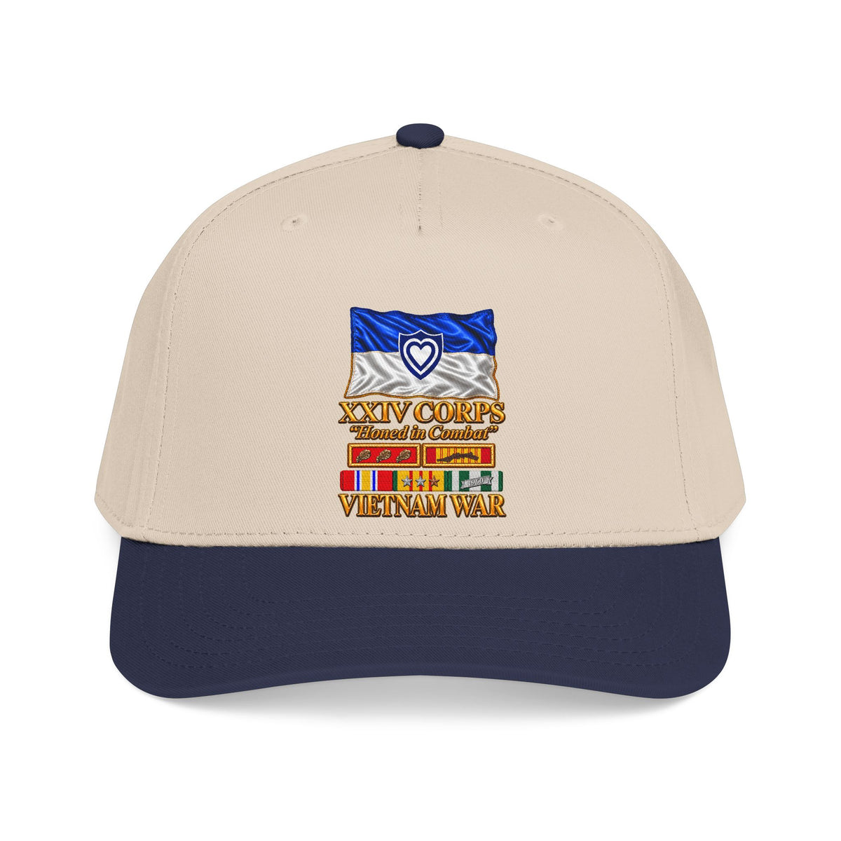 Mid Profile Baseball Cap - Army - XXIV Corps Flag - Waving - Ribbons - Meritorious Awards - Vietnam War - 3D - Transparent