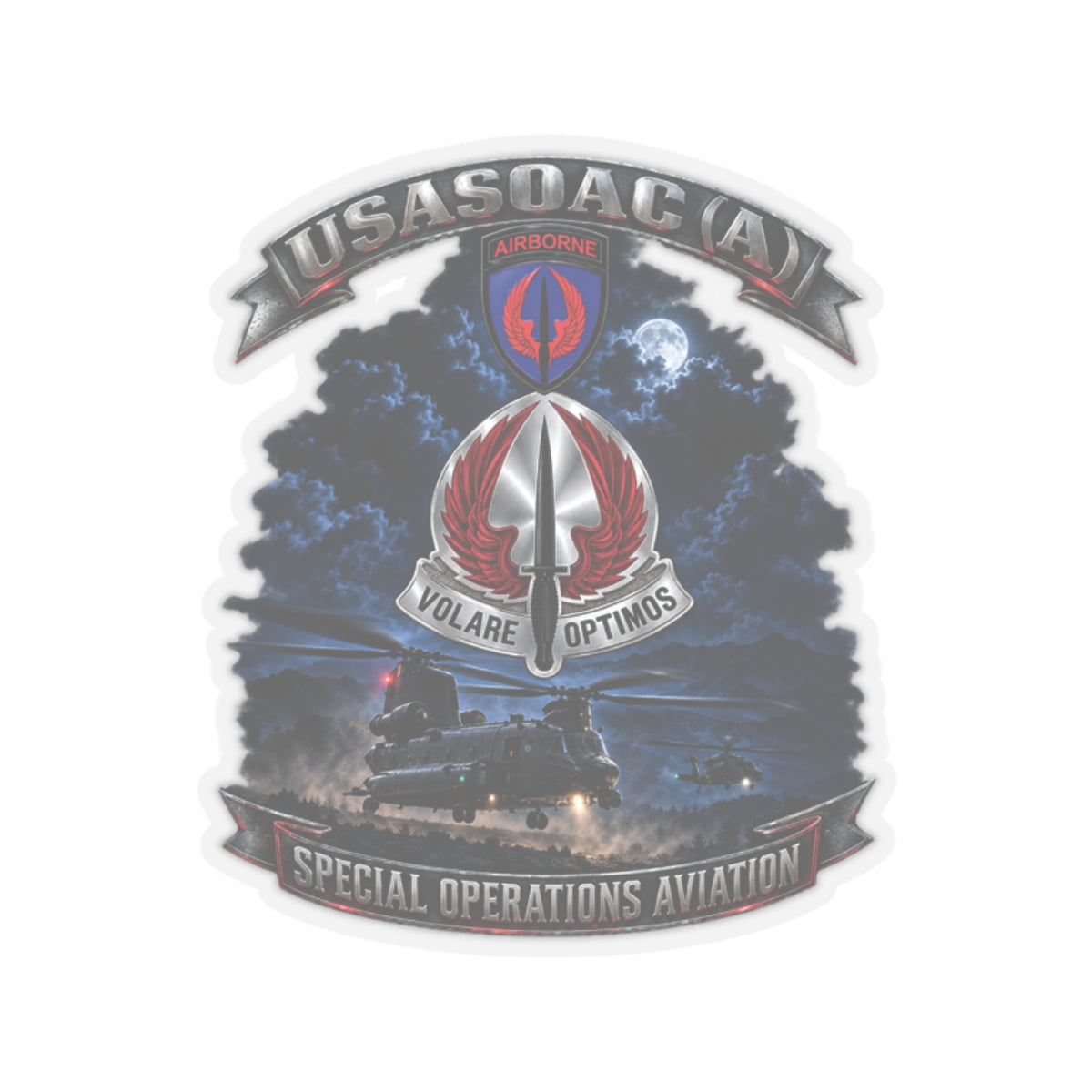 Kiss-Cut Stickers - USA Special Operations Aviation Command (Airborne) - SSI, DUI with Scene - 3D - Enhanced