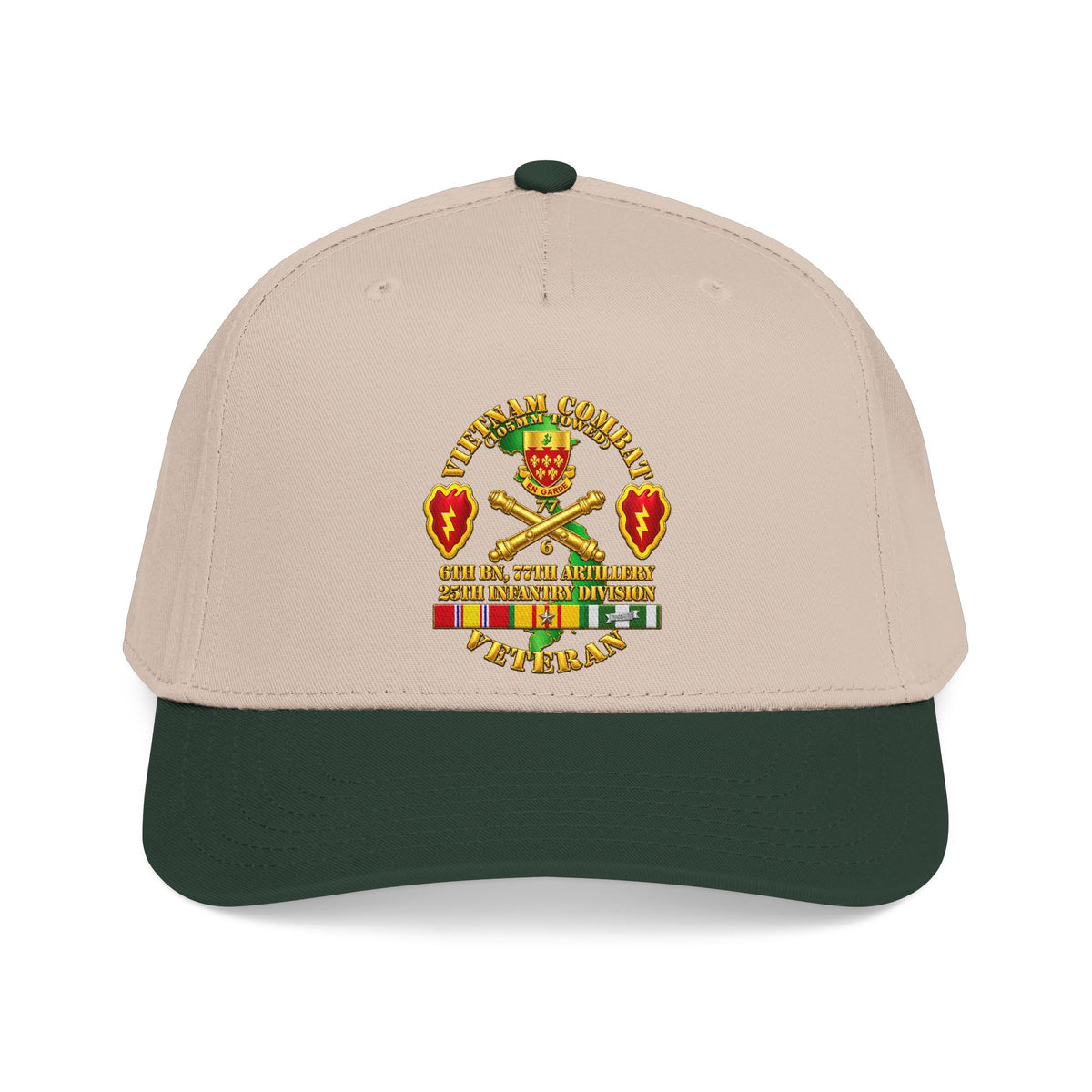 Mid Profile Baseball Cap - Army - Vietnam Combat Veteran w 6th Bn 77th Artillery DUI -25th Infantry Div - 3D - Transparent