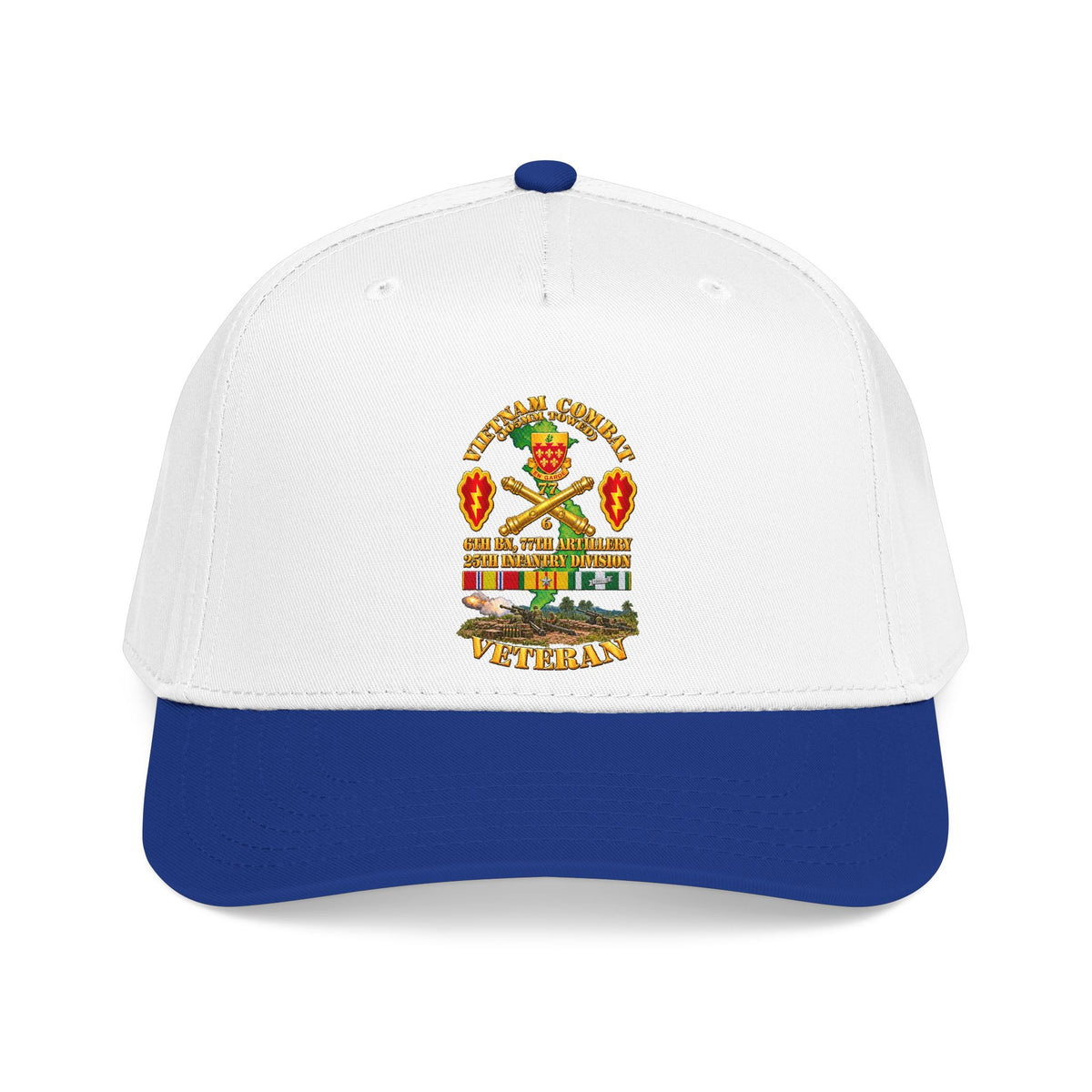 Mid Profile Baseball Cap - Army - Vietnam Combat Veteran w 6th Bn 77th Artillery DUI -25th Infantry Div w Fire Mission Scene - 3D - Transparent