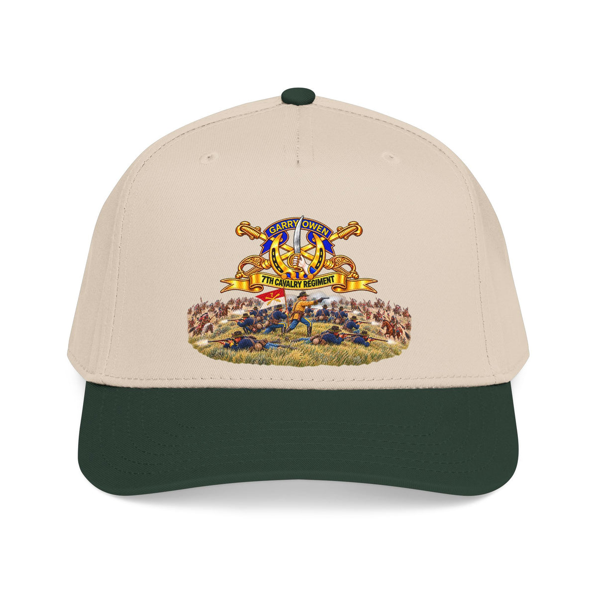 Mid Profile Baseball Cap - 7th Cavalry Regiment - DUI, Br, Ribbon w  Battle of Little Big Horn Scene - 3D - Transparent