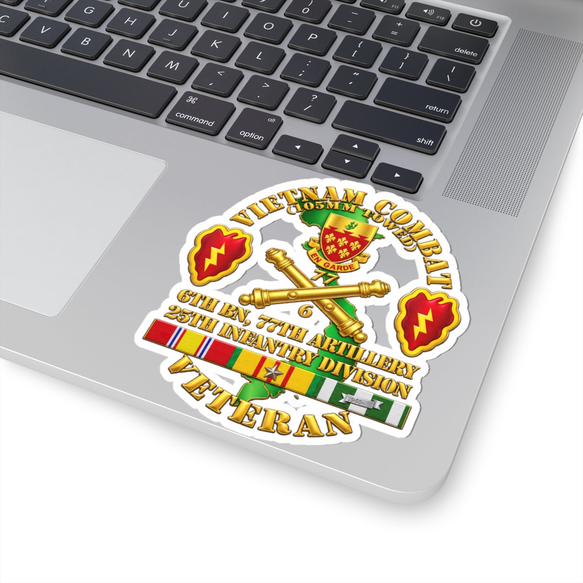 Kiss-Cut Stickers - Army - Vietnam Combat Veteran w 6th Bn 77th Artillery DUI -25th Infantry Div - 3D - Transparent