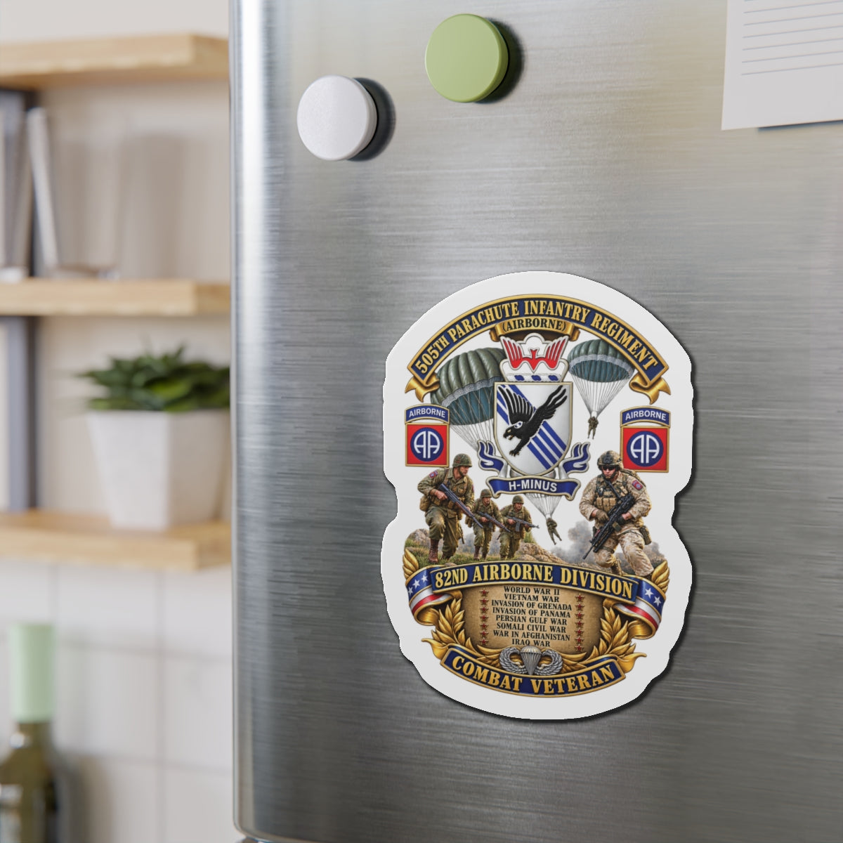 Die-Cut Magnets — Army - Combat Vet w 505th PIR - 82nd Airborne  w Campaigns - Soldiers - SSI - 3D - Enhanced