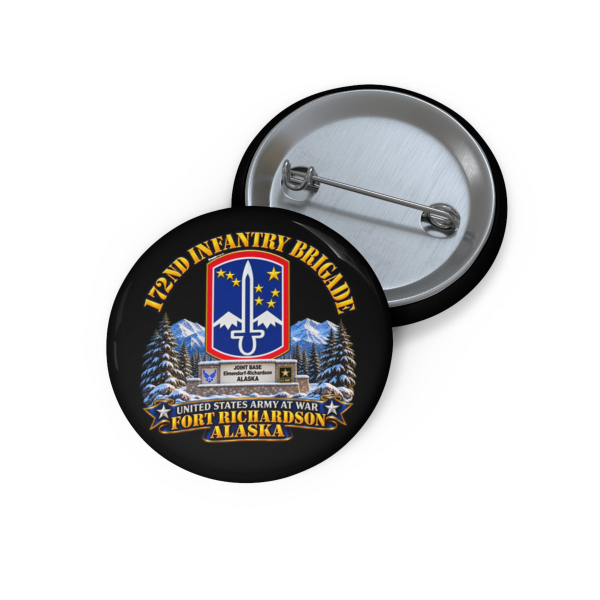 Custom Pin Buttons - 172nd Infantry Brigade - Ft Richardson, Alaska - 3D - Enhanced