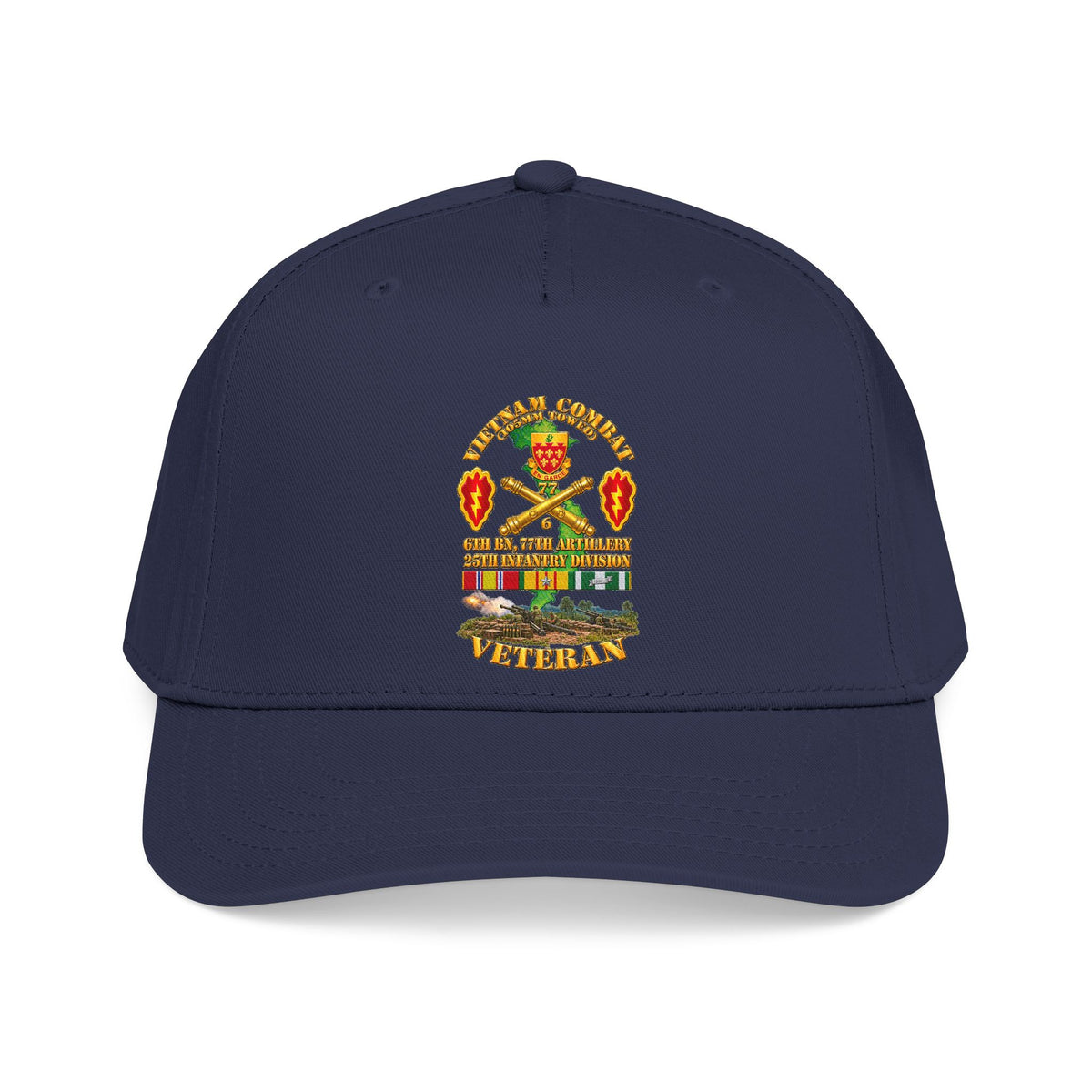 Mid Profile Baseball Cap - Army - Vietnam Combat Veteran w 6th Bn 77th Artillery DUI -25th Infantry Div w Fire Mission Scene - 3D - Transparent