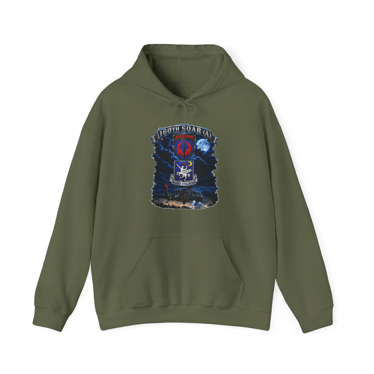 Hoodie — USASOAC - SSI, 160th Special Operations Regiment Airborne  DUI with Scene Blackhawk - 3D - Enhanced