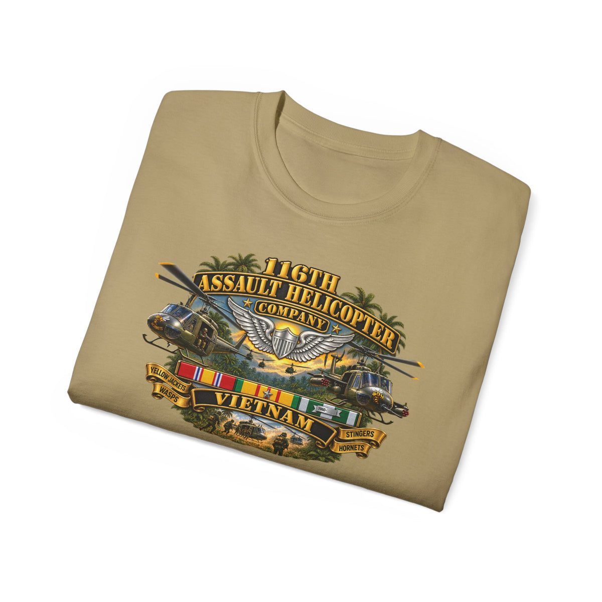Unisex Ultra Cotton Tee - Army - 116th Assault Helicopter Co w  Aviator Badge w VN SVC - HORNETS - 3D - Enhanced