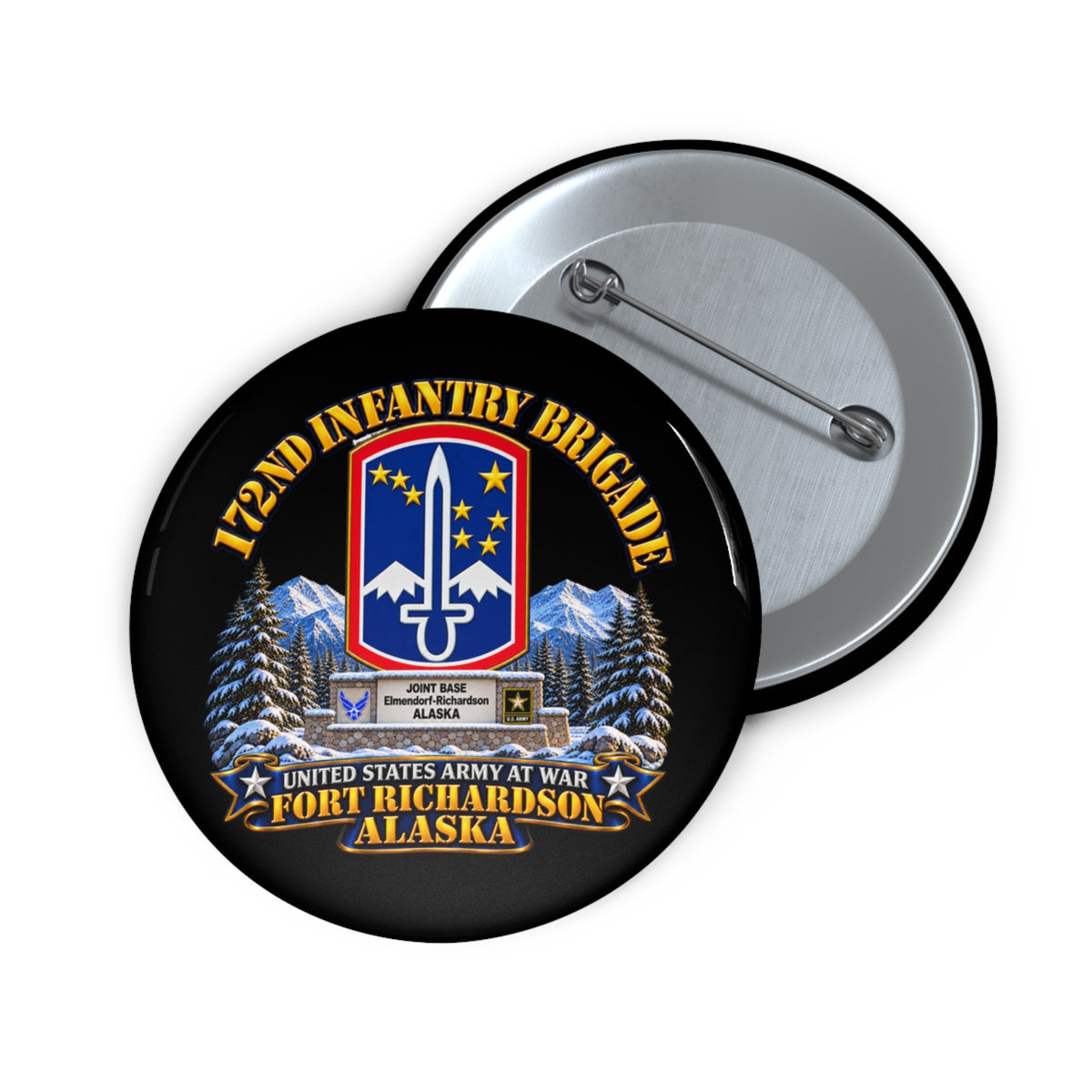 Custom Pin Buttons - 172nd Infantry Brigade - Ft Richardson, Alaska - 3D - Enhanced