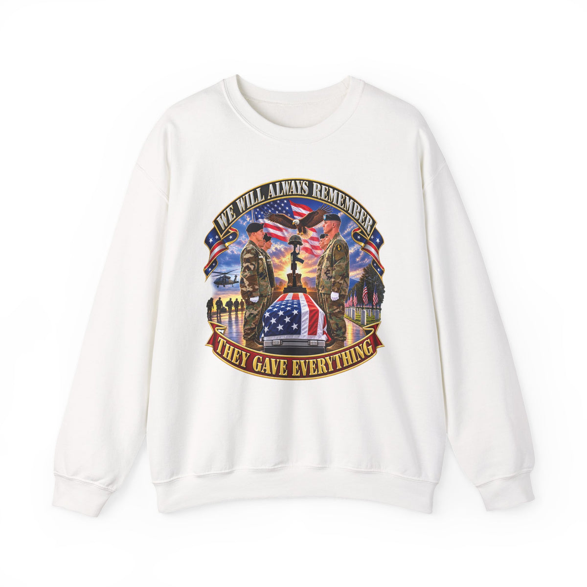 Crewneck Sweatshirt - Emblem - We Will Always Remember - They Gave Everything - 3D - Enhanced