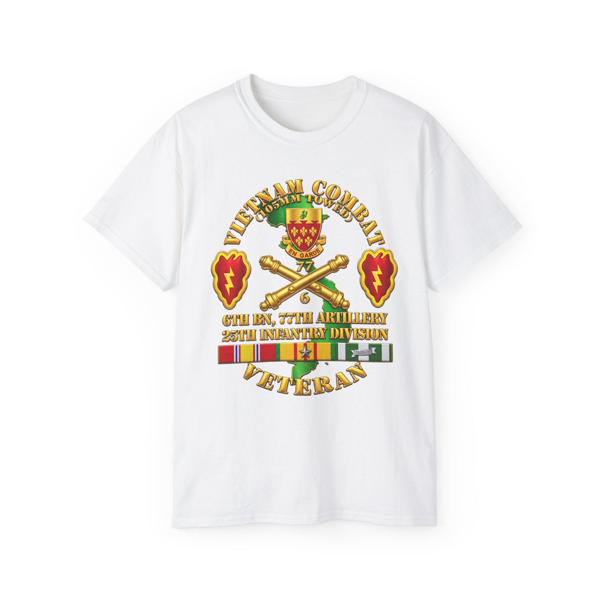 Unisex Ultra Cotton Tee - Army - Vietnam Combat Veteran w 6th Bn 77th Artillery DUI -25th Infantry Div - 3D - Transparent