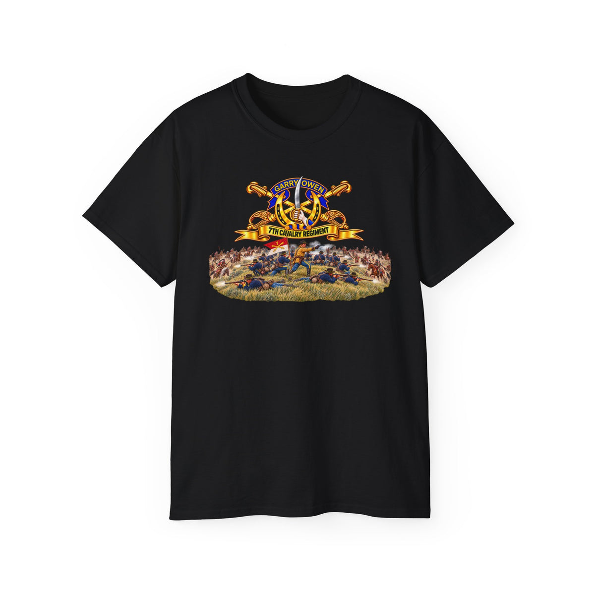 Unisex Ultra Cotton Tee - 7th Cavalry Regiment - DUI, Br, Ribbon w  Battle of Little Big Horn Scene - 3D - Transparent