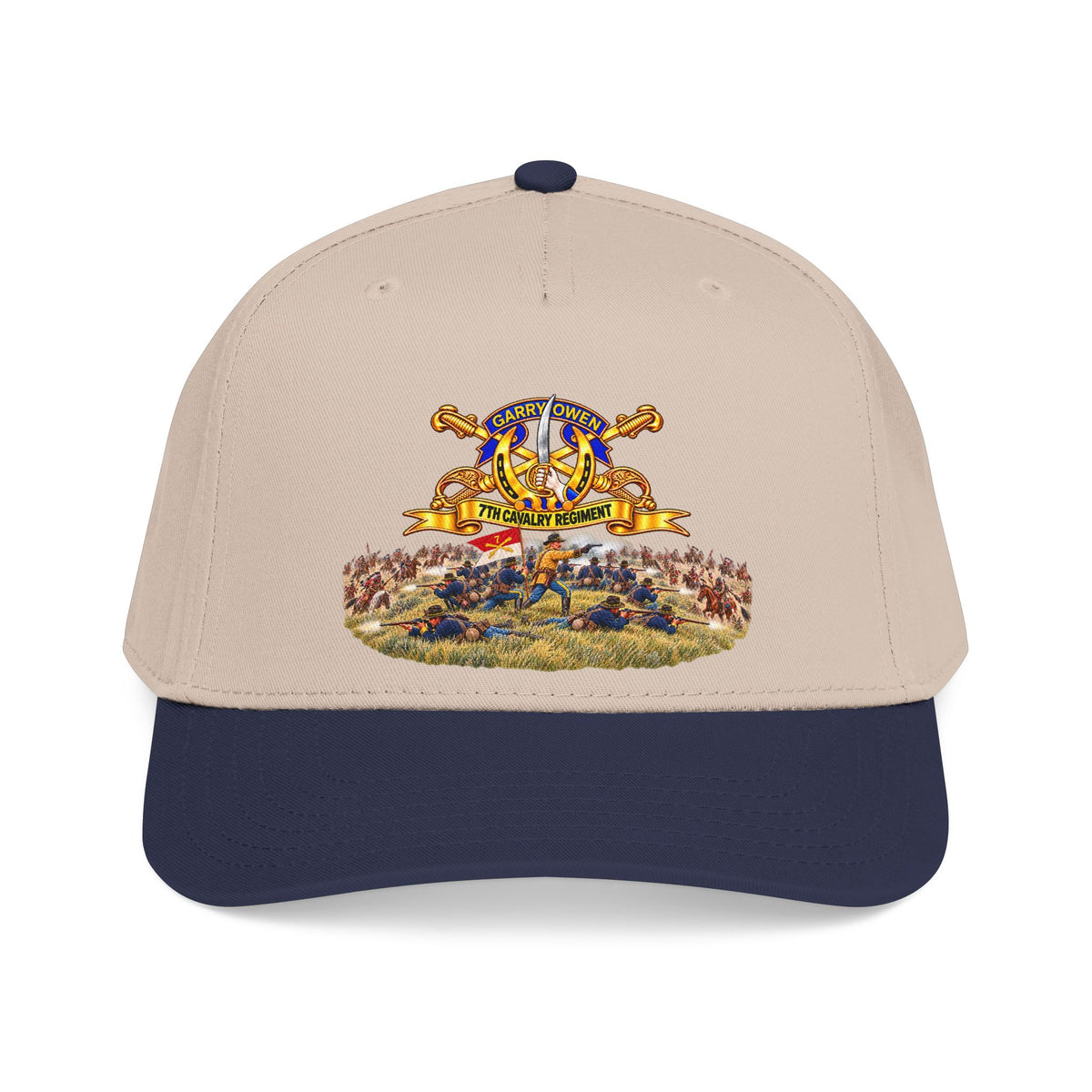 Mid Profile Baseball Cap - 7th Cavalry Regiment - DUI, Br, Ribbon w  Battle of Little Big Horn Scene - 3D - Transparent