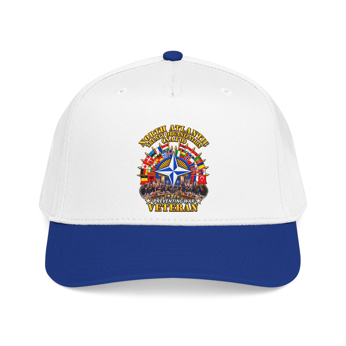 Mid Profile Baseball Cap - NATO - Polished NATO Veteran - with flags - Meeting Scene - 3D - Transparent