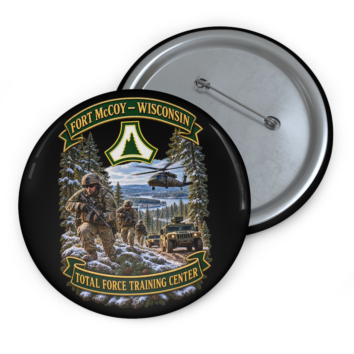 Custom Pin Buttons - Fort McCoy, Wisconsin - DUI - Total Force Training Center - 3D - Enhanced