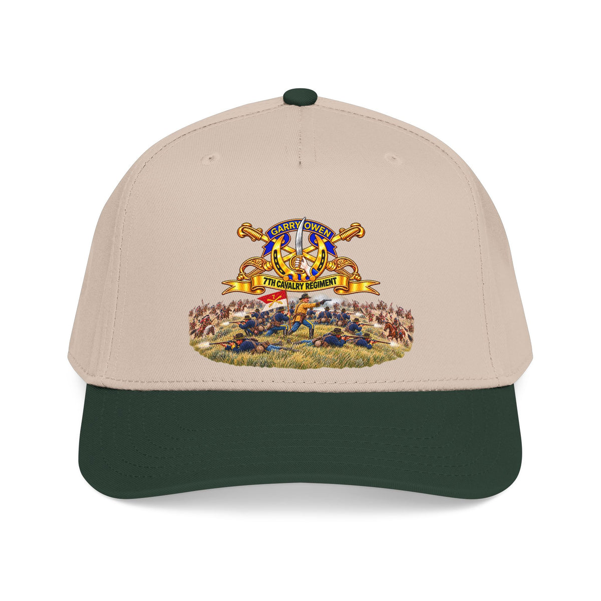 Mid Profile Baseball Cap - 7th Cavalry Regiment - DUI, Br, Ribbon w  Battle of Little Big Horn Scene - 3D - Transparent