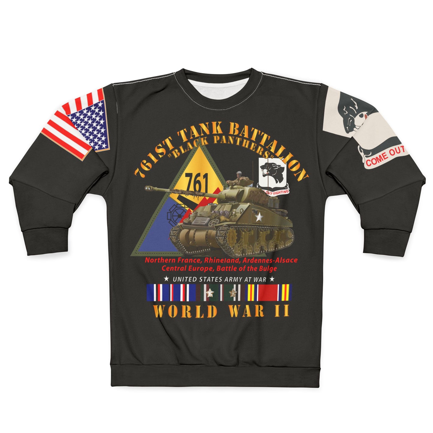 Crewneck Sweatshirt (AOP) - 761st Tank Battalion - WWII - Black Panthers