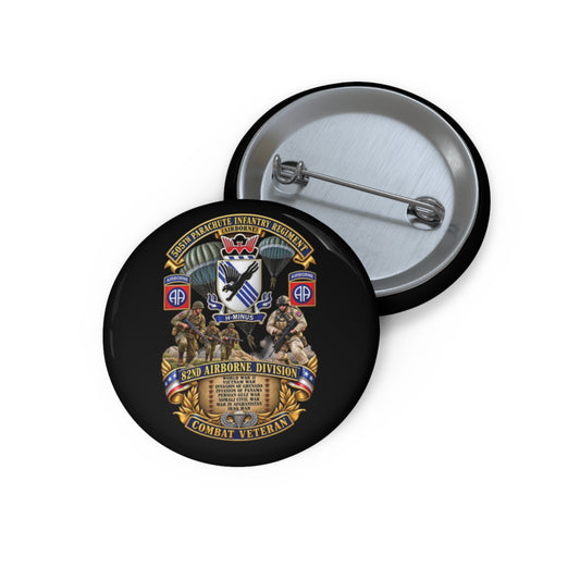 Custom Pin Buttons - Army - Combat Vet w 505th PIR - 82nd Airborne  w Campaigns - Soldiers - SSI - 3D - Enhanced