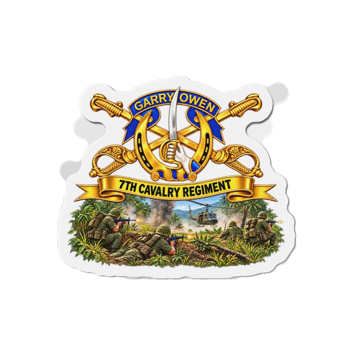 Die-Cut Magnets — 7th Cavalry Regiment - DUI, Br, Ribbon w  Battle of Ia drang Valley Scene - Vietnam - 3D - Transparent
