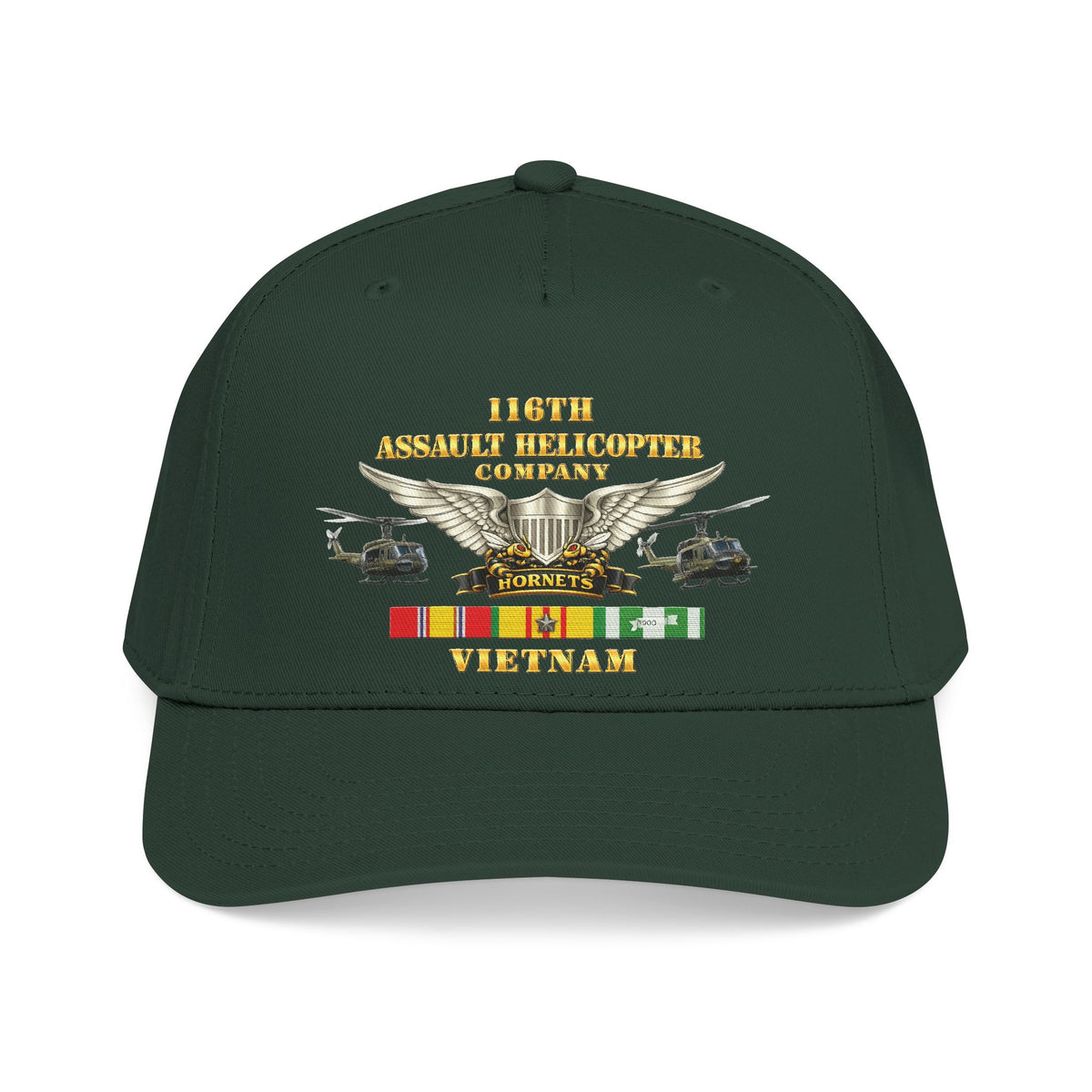 Mid Profile Baseball Cap - Army - 116th Assault Helicopter Co w  Aviator Badge w VN SVC - HORNETS - Side X Side - 3D - Enhanced