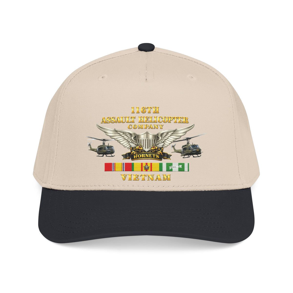 Mid Profile Baseball Cap - Army - 116th Assault Helicopter Co w  Aviator Badge w VN SVC - HORNETS - Side X Side - 3D - Enhanced