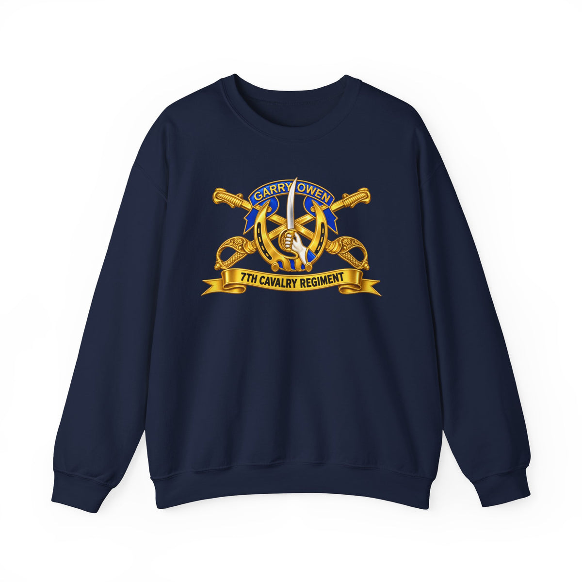 Crewneck Sweatshirt - 7th Cavalry Regiment - DUI, Br, Ribbon wo Scene - 3D - Transparent