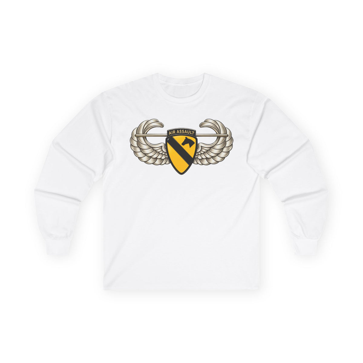 Unisex Ultra Cotton Long Sleeve Tee - 1st Cavalry Division w Air Assault Tab on Airborne Badge wo Txt - 3D - Transparent