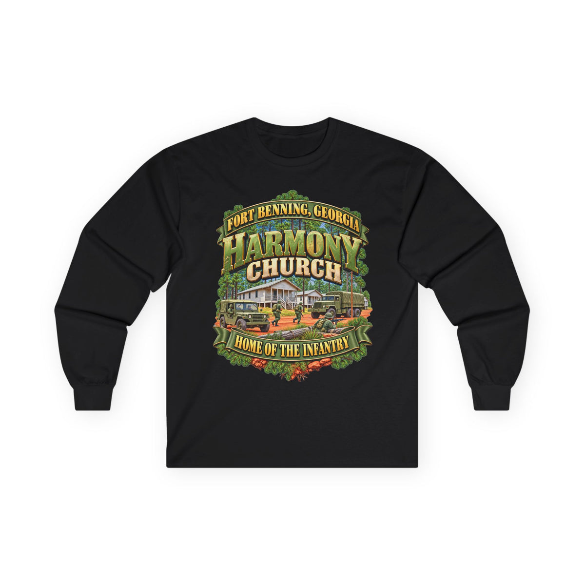 Unisex Ultra Cotton Long Sleeve Tee - Fort Benning, Georgia, Harmony Church - Home of the Infantry - 3D - Enhanced