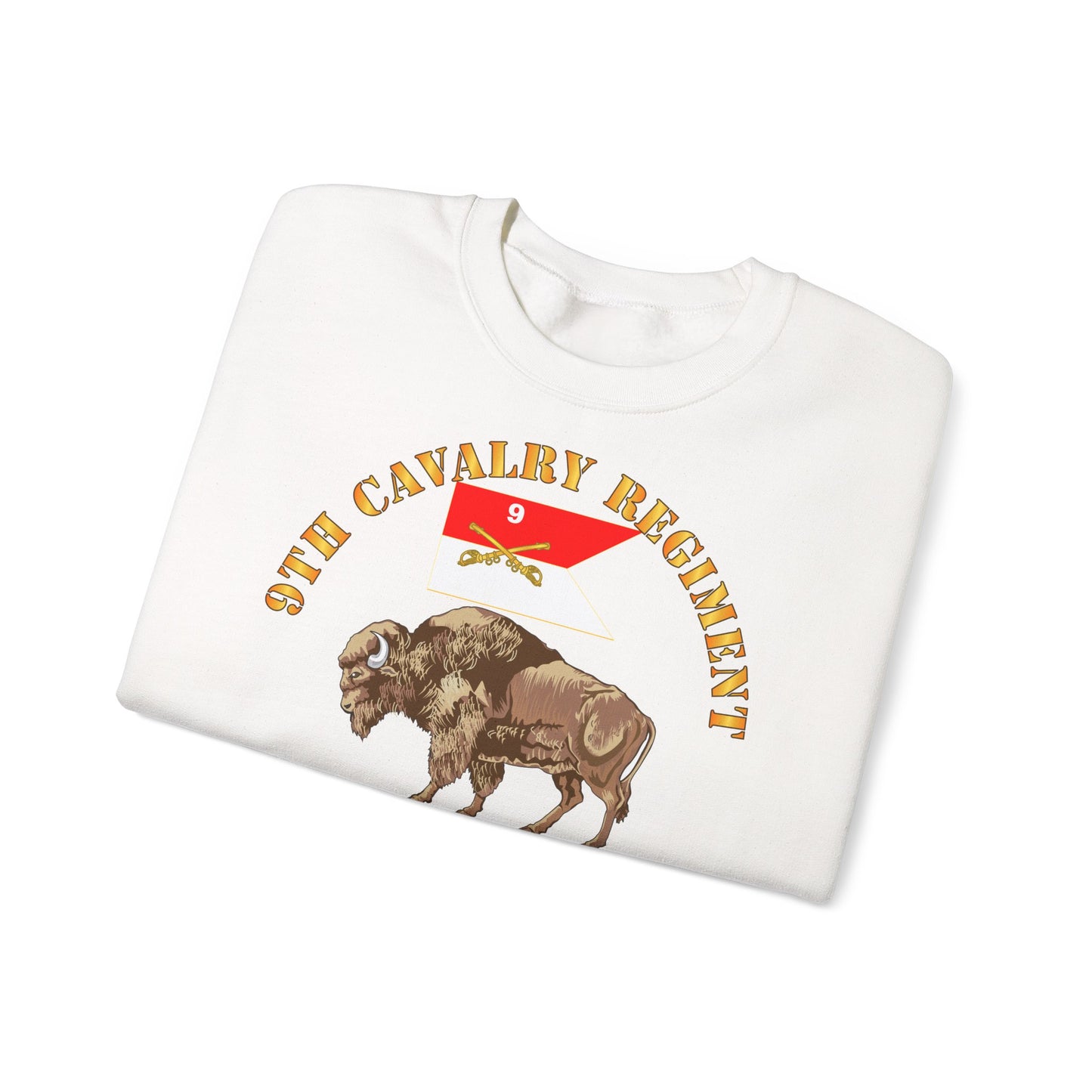 Crewneck Sweatshirt - Army - 9th Cavalry Regiment - Buffalo Soldiers w 9th Cav Guidon