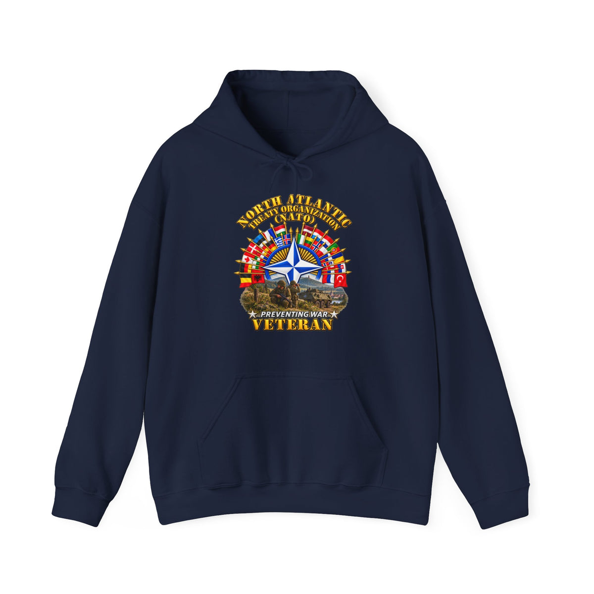 Hoodie — NATO - Polished NATO Veteran - with flags - Military Scene - 3D - Transparent
