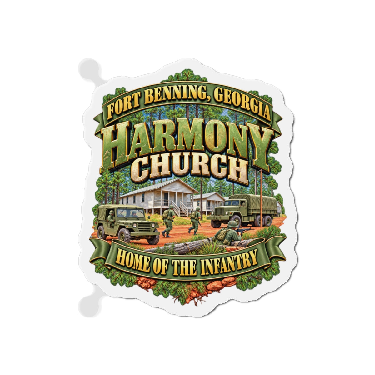 Die-Cut Magnets — Fort Benning, Georgia, Harmony Church - Home of the Infantry - 3D - Enhanced