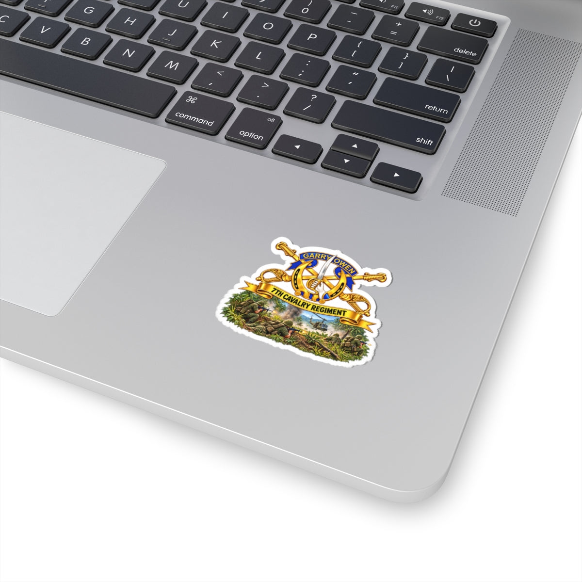 Kiss-Cut Stickers - 7th Cavalry Regiment - DUI, Br, Ribbon w  Battle of Ia drang Valley Scene - Vietnam - 3D - Transparent