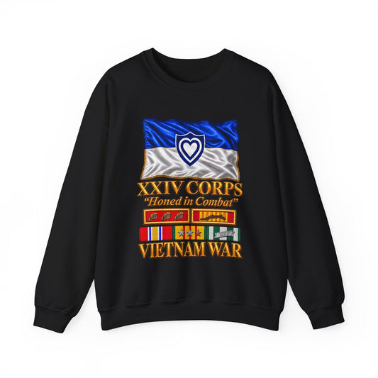 Crewneck Sweatshirt - Army - XXIV Corps Flag - Waving - Ribbons - Meritorious Awards - Vietnam War - 3D - Transparent