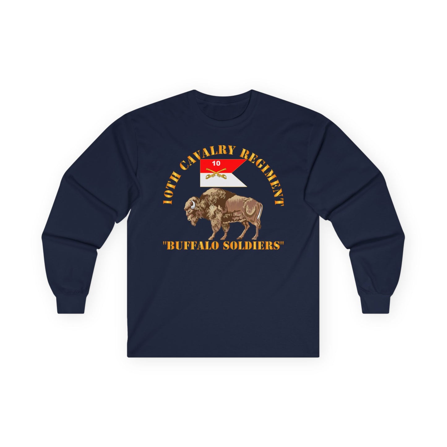 Long Sleeve Tee - Army - 10th Cavalry Regiment - Buffalo Soldiers w 10th Cav Guidon