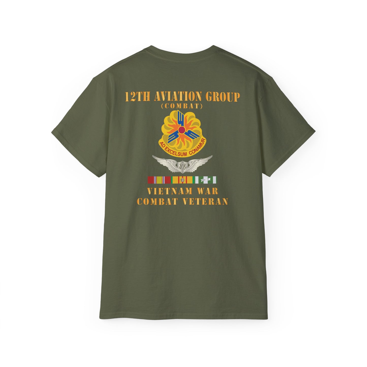 Unisex Ultra Cotton Tee - Army - 12th  AVN Group, Combat -  DUI - Aircrew, Vietnam War - Veteran VN SVC X 300
