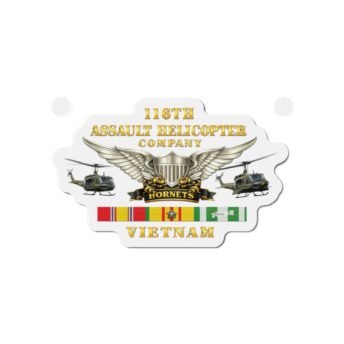 Die-Cut Magnets — Army - 116th Assault Helicopter Co w  Aviator Badge w VN SVC - HORNETS - Side X Side - 3D - Enhanced