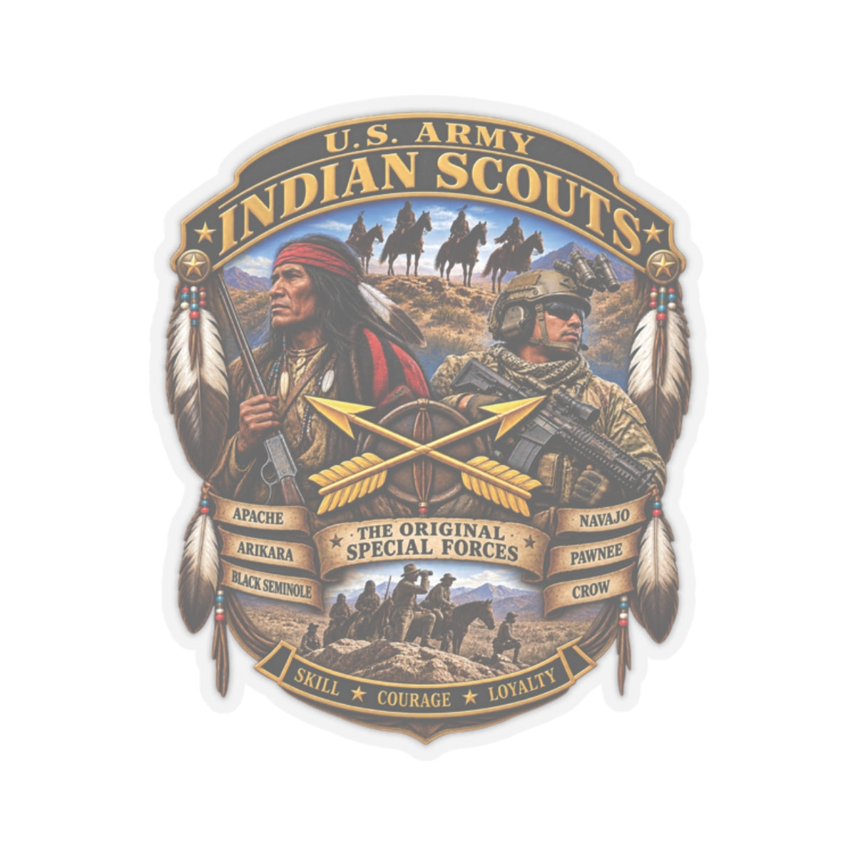 Kiss-Cut Stickers - United States Indian Scouts (USS) - Original Special Forces - 3D - Enhanced