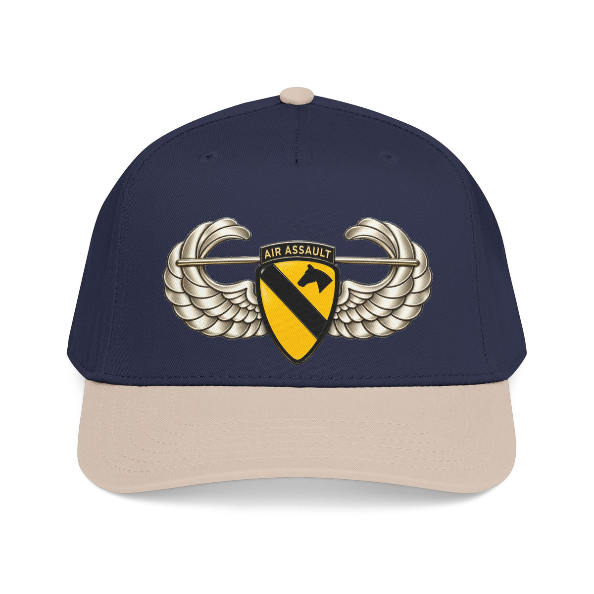 Mid Profile Baseball Cap — 1st Cavalry Division w Air Assault Tab on Airborne Badge wo Txt - 3D - Transparent