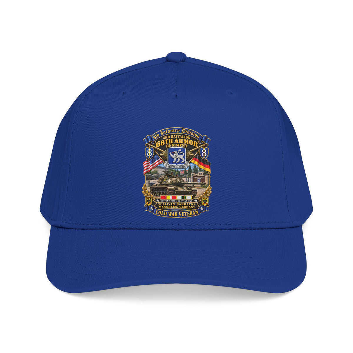 Mid Profile Baseball Cap - 8th Infantry Division Scroll - 3rd Bn 68th Armor Regiment - Sullivan Barracks, Mannheim, Germany - Cold War Vet w COLD SVC - 3D - Enhanced
