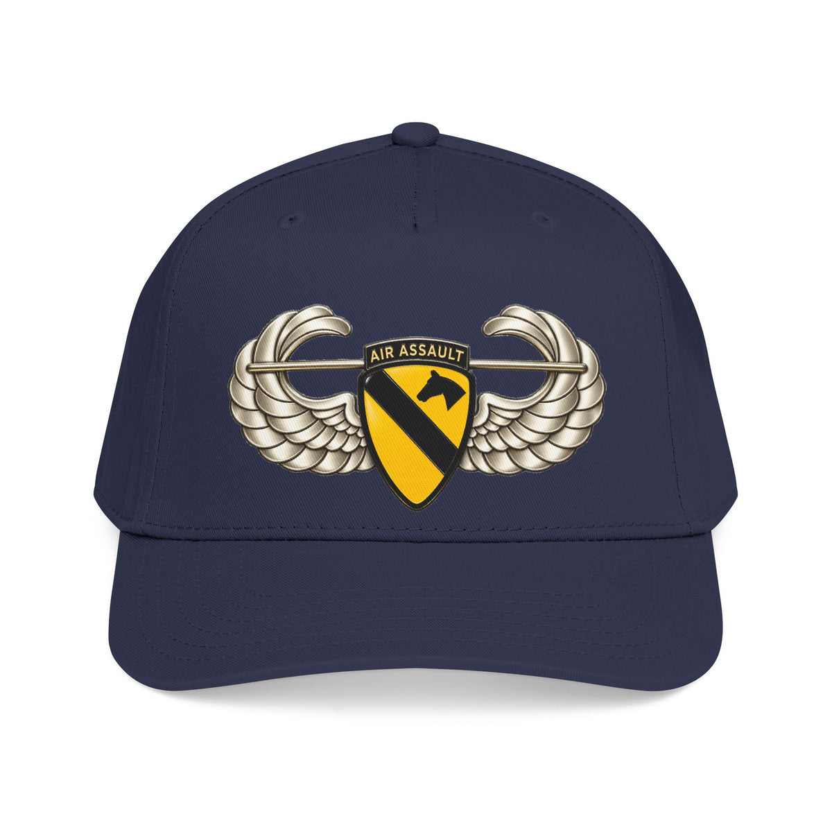 Mid Profile Baseball Cap — 1st Cavalry Division w Air Assault Tab on Airborne Badge wo Txt - 3D - Transparent