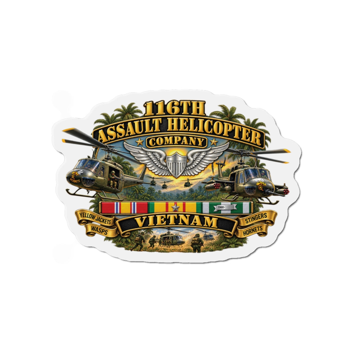 Die-Cut Magnets — Army - 116th Assault Helicopter Co w  Aviator Badge w VN SVC - HORNETS - 3D - Enhanced