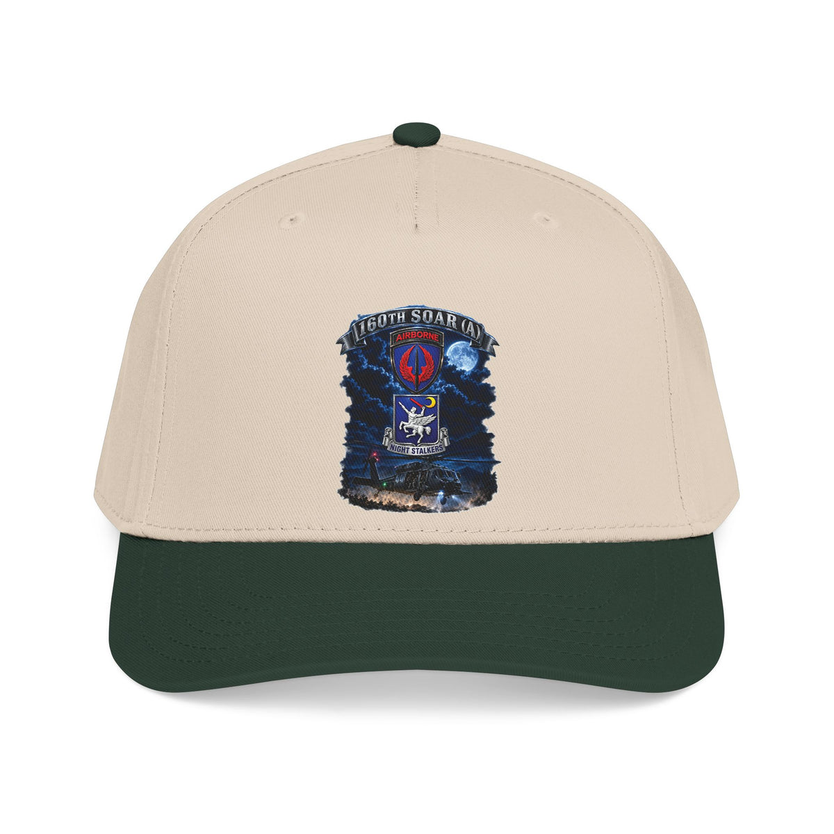 Mid Profile Baseball Cap - USASOAC - SSI, 160th Special Operations Regiment Airborne  DUI with Scene Blackhawk - 3D - Enhanced