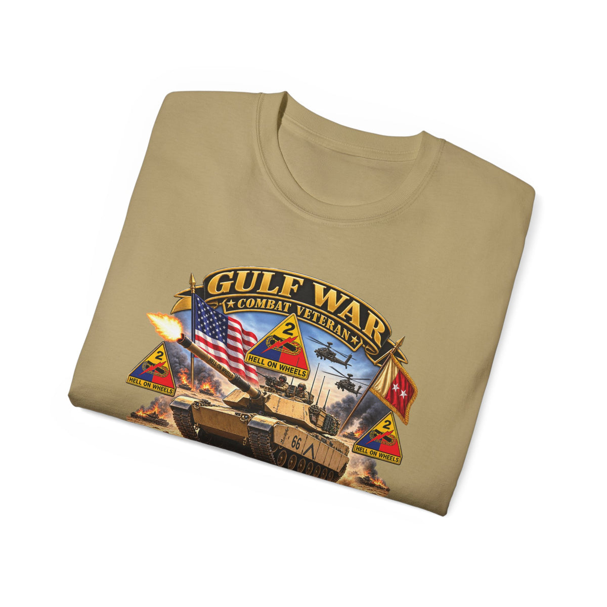 Unisex Ultra Cotton Tee - Army - Desert Storm - 2nd Armored Div - Combat Vereran Veteran w GULF SVC - 3D - Enhanced