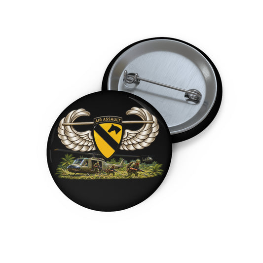 Custom Pin Buttons - 1st Cavalry Division w Air Assault Tab on Airborne Badge with Air Assault Scene - 3D - Transparent
