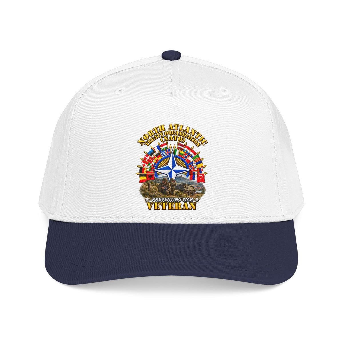 Mid Profile Baseball Cap - NATO - Polished NATO Veteran - with flags - Military Scene - 3D - Transparent