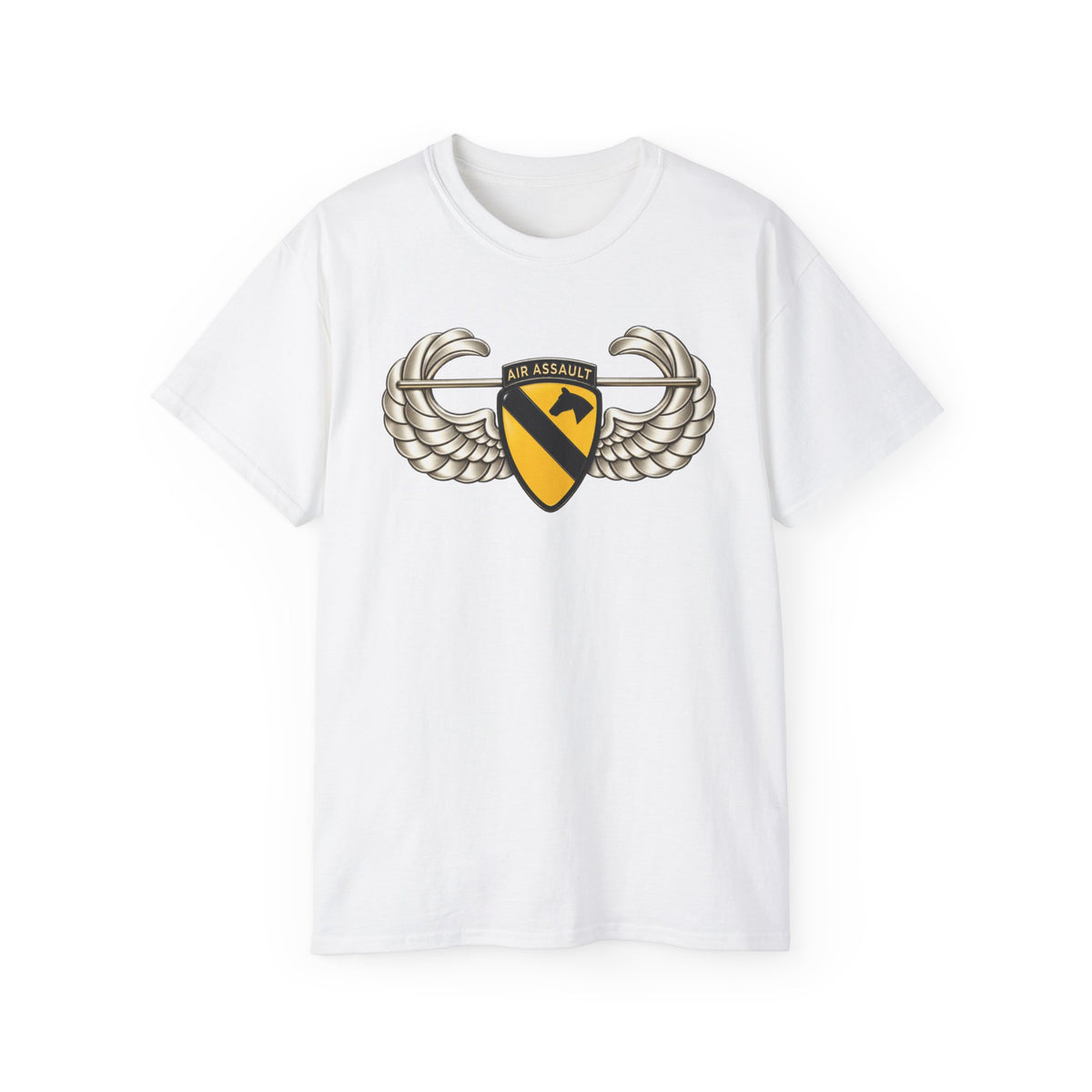 Unisex Ultra Cotton Tee - 1st Cavalry Division w Air Assault Tab on Airborne Badge wo Txt - 3D - Transparent