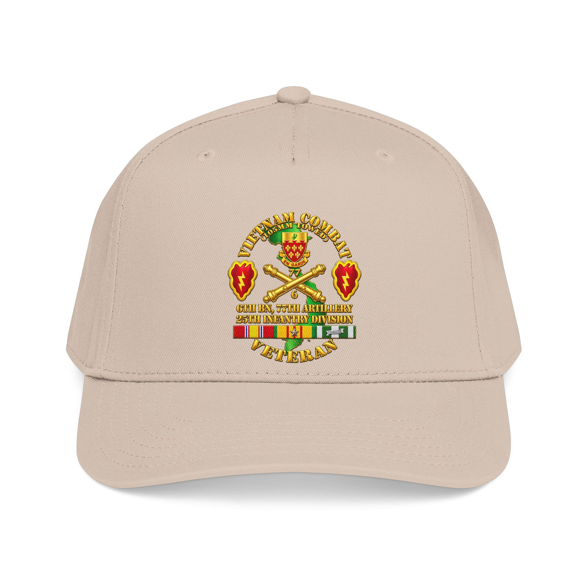 Mid Profile Baseball Cap - Army - Vietnam Combat Veteran w 6th Bn 77th Artillery DUI -25th Infantry Div - 3D - Transparent